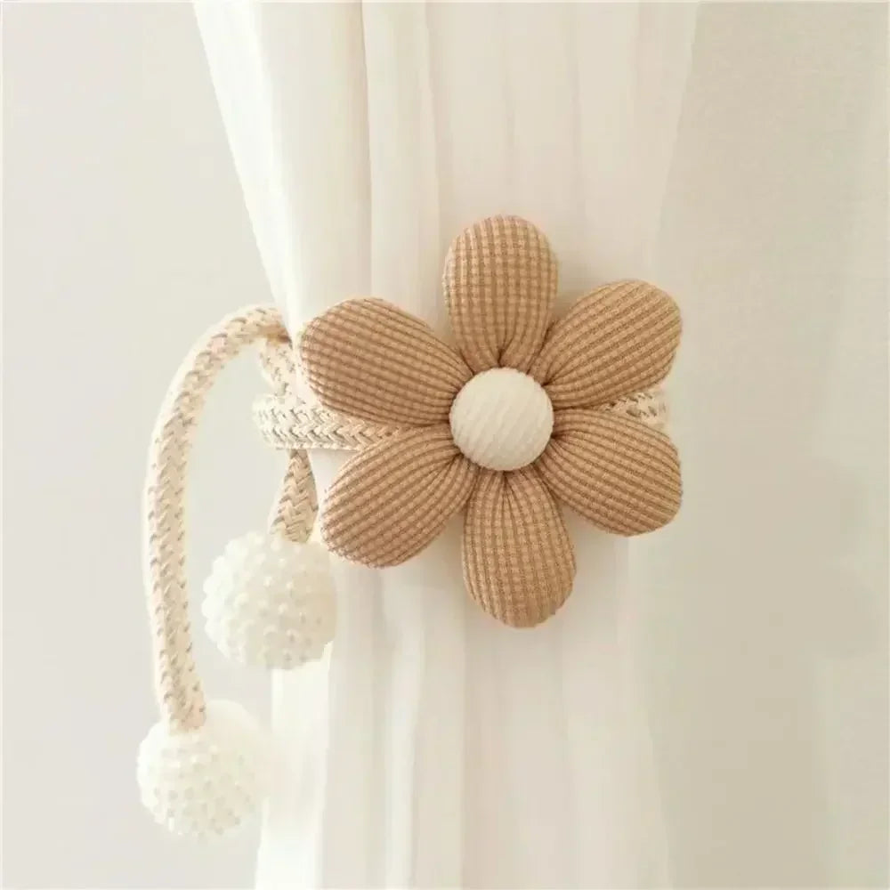 rideau fleuri accessoire fenêtre ours coton moderne beige blanc opacité