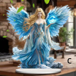 statue décorative fée papillon bleu blanc doré plumes vêtements brodés motifs floraux fantaisie base