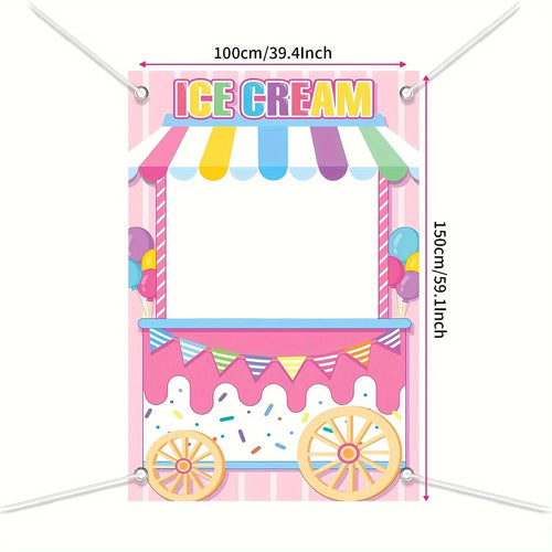 cadre photo anniversaire ice cream rayures confettis guirlande roues chariot enfantin decorations bannières
