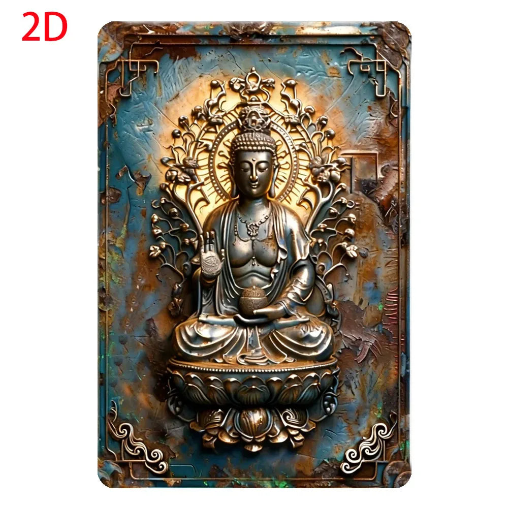 statue bouddha aluminium relief sculpté gris brun beige décoration murale intérieur extérieur (Seulement 14