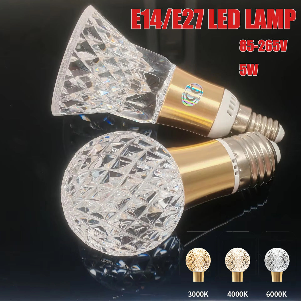 ampoule led e27 transparente dorée texture diamantée moderne 50000 heures 2700k 6500k 500 999