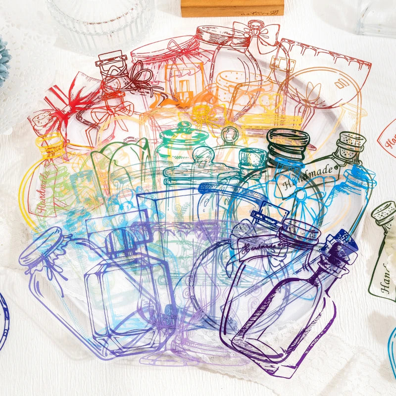 autocollants transparents motifs colorés artisanat scrapbooking diy étiquettes fleurs papillons champignons 14 pièces