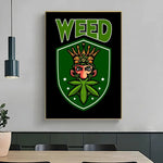 affiche graphique pop art crânes cannabis lettrage noir vert opaque sans cadre