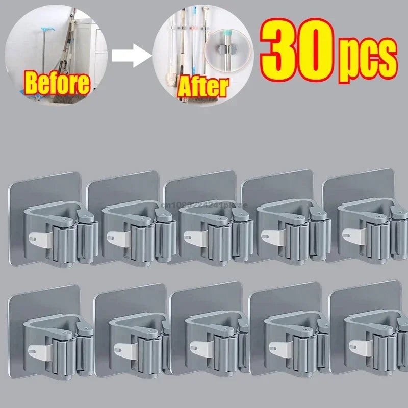 rangements adhésifs clips balai aspirateur moderne transparent blanc gris multifonctionnels