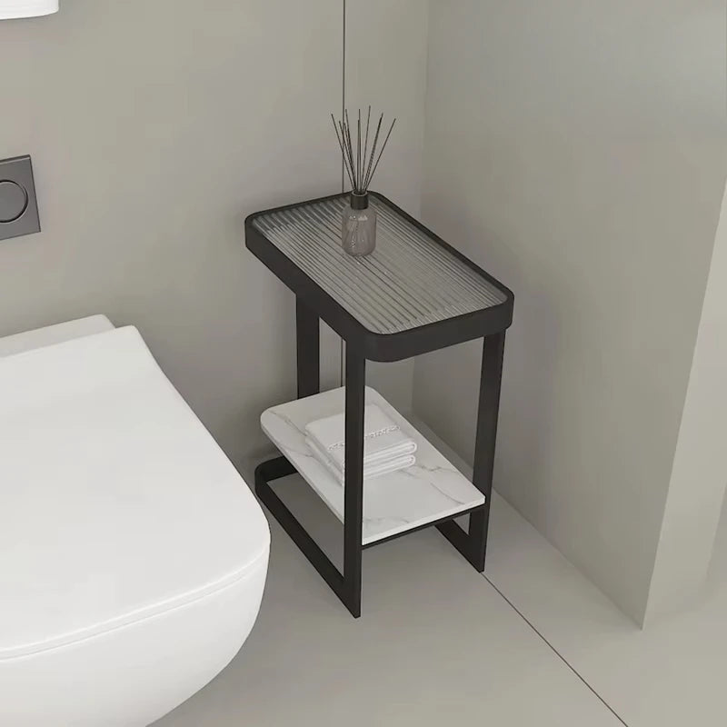 table salle bain moderne métal blanc texture grille gris marbre