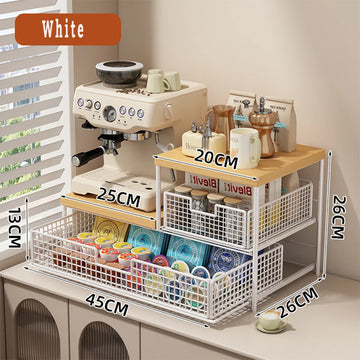 organisateur cuisine machine tiroir panier métal grille rangement bois vert moderne