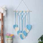 tapisserie boho chic macramé franges coeurs orange blanc bleu vert marron clair coton mur