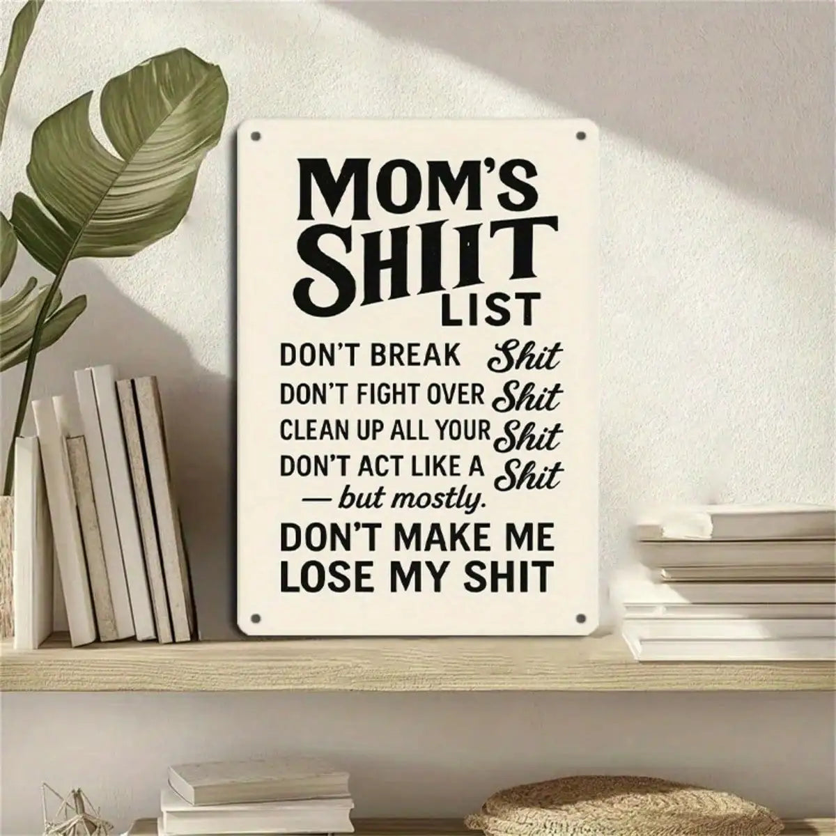 panneau decoratif metal texte vintage humour blanc noir 20x30cm fixations