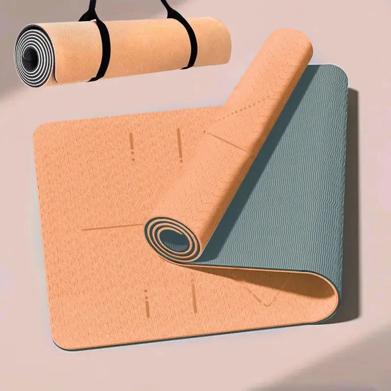 tapis yoga antidérapant orange bleu gris moderne motifs géométriques résistant rayures