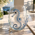 verre vin transparent animaux marins crabe hippocampe pieuvre décoration marineOpaque