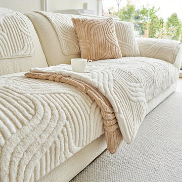 housse canapé velours motif géométrique beige clair moderne antidérapante extérieur accueil