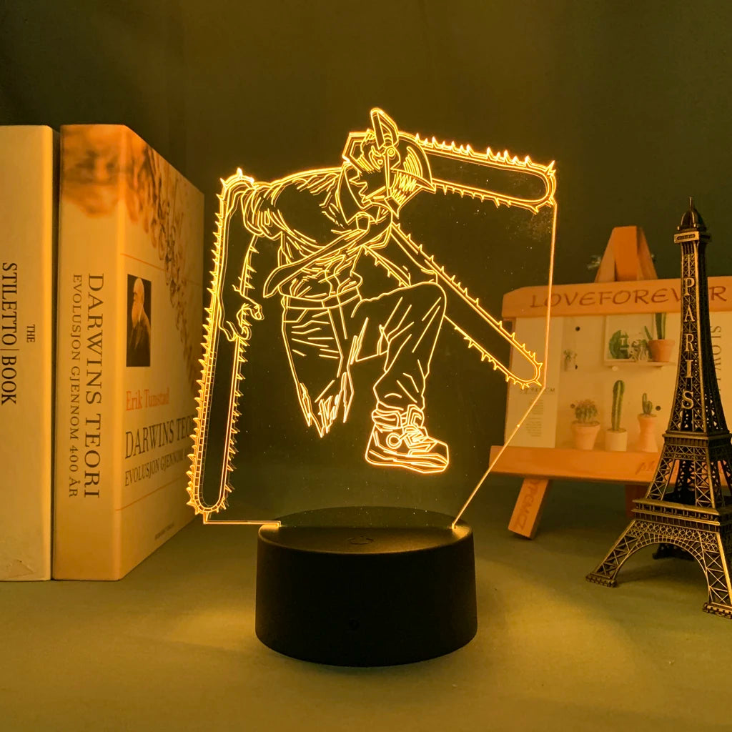 lampe led 3d anime tronçonneuse transparente veilleuse enfant deco chambre contour lumineux manga personnage