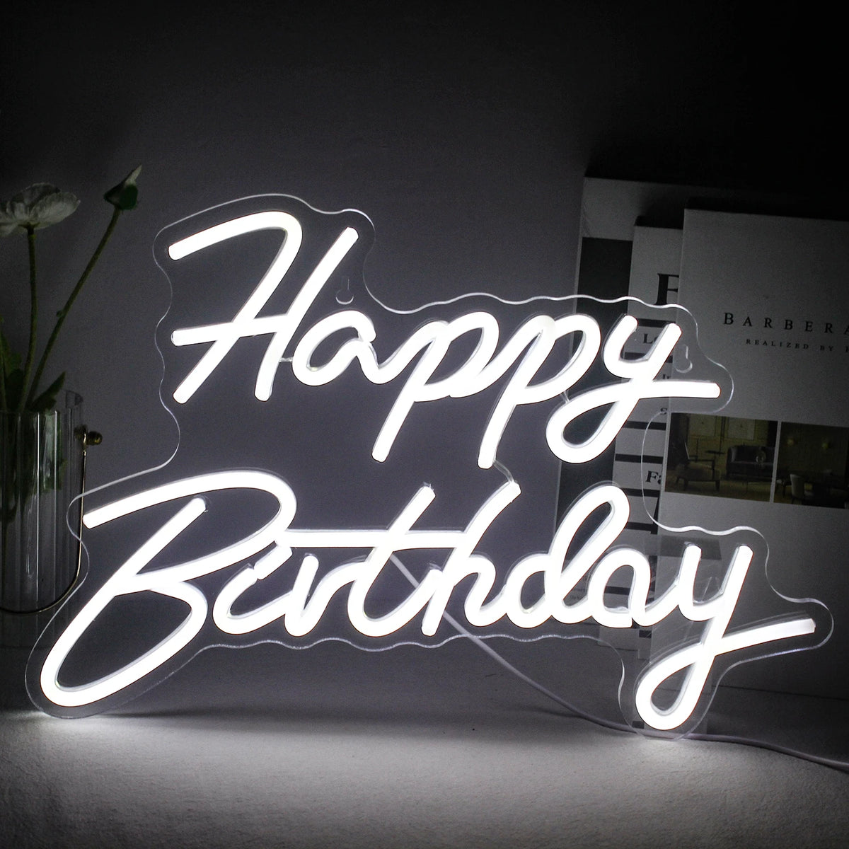 enseigne lumineuse led transparente moderne décoration intérieure party rose bleu jaune graphique câble usb