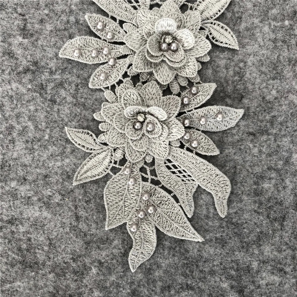 applique textile floral brodé dentelle polyester coton noir blanc rose or argent