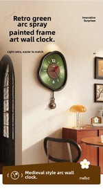 horloge murale vert noir texture cuir aiguille batterie living room retro moderne