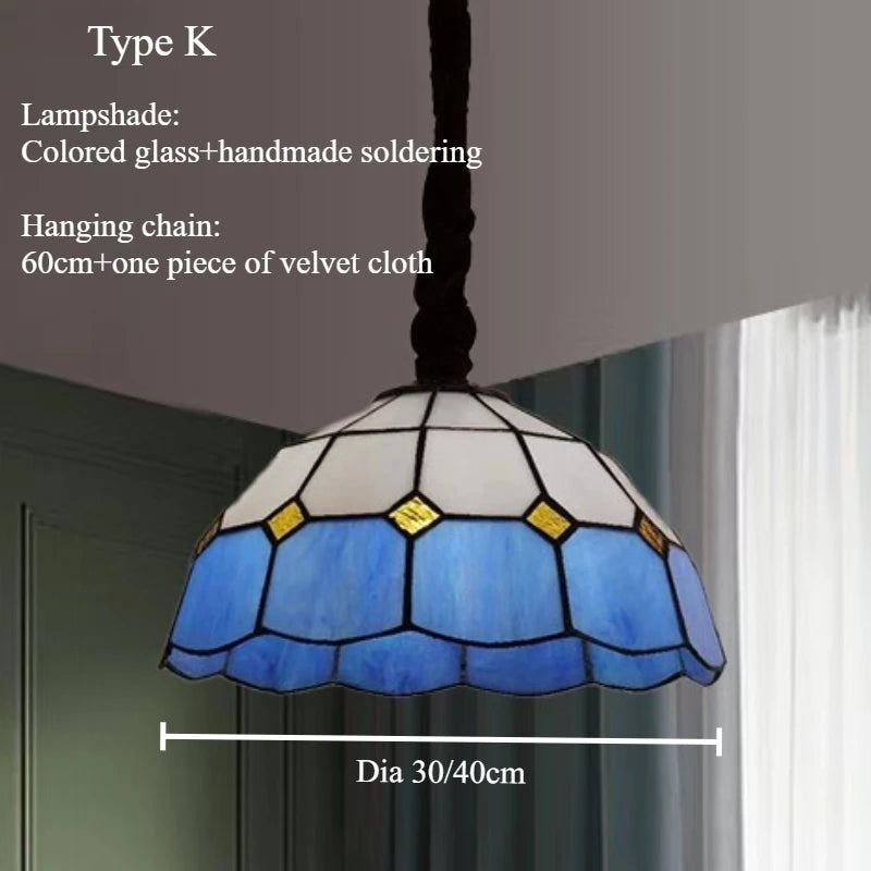 lampe suspendue tiffany multicolore art nouveau vintage motifs floraux chaîne métallique