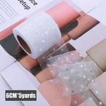 ruban decoratif polyester coeurs iridescents paillettes translucide vert rose bleu clair noir 6cm 5yards