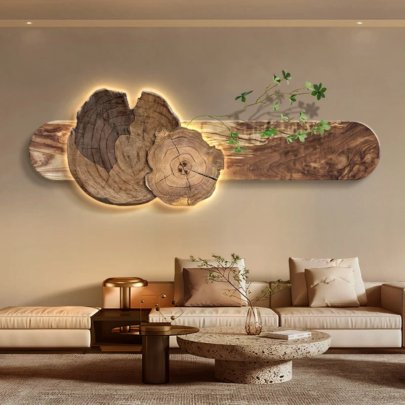 tableau mural moderne bois marron clair éclairage led cuisine salle manger fixé mur œilletsbranches