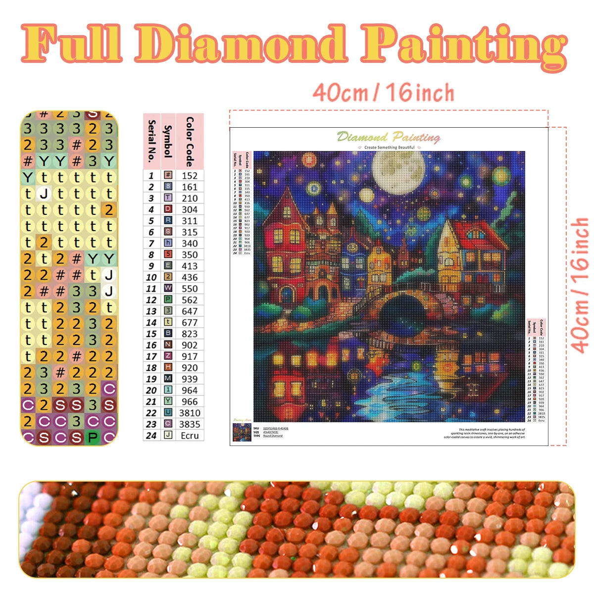 tableau diamant paysage nuit multicolore contemporain adhésif toile pinceau palette ruban decoration house