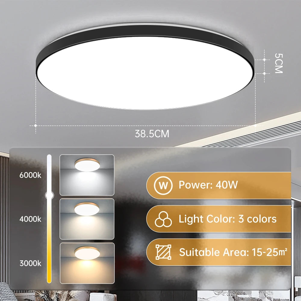lampe minimaliste noir réglable télécommande éclairage maison salon led 30w 40w 3000k 4000k 6500k