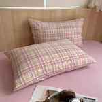 lot taies d'oreiller coton rayures rose clair modernes minimalistes douces lit maison