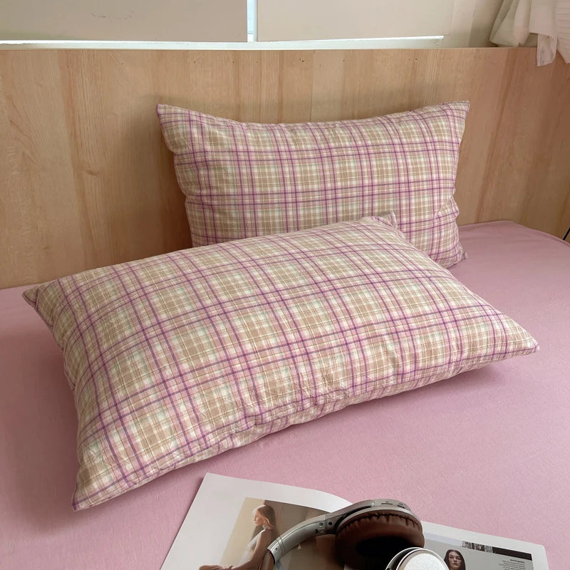 lot taies d'oreiller coton rayures rose clair modernes minimalistes douces lit maison