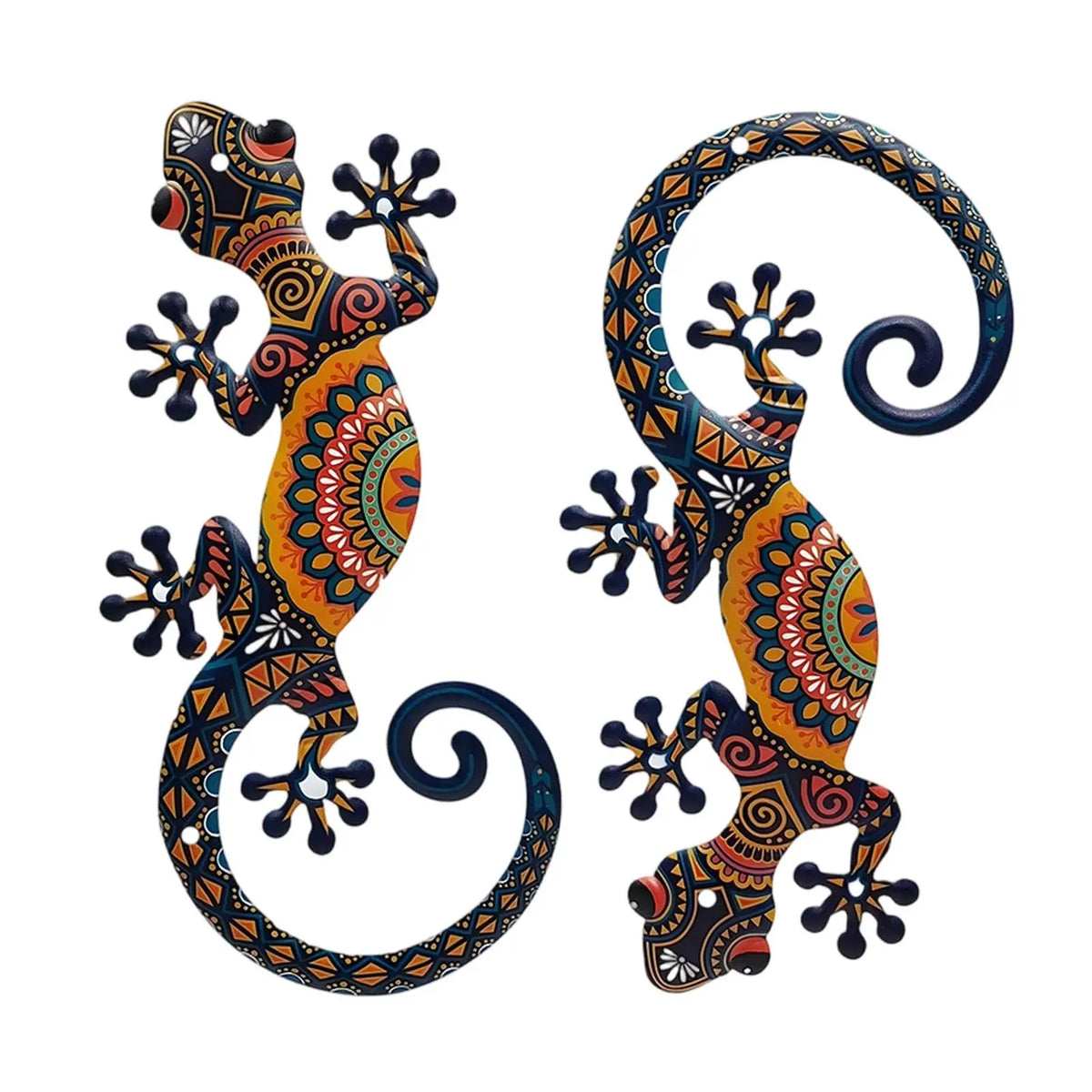 décoration murale lézard métal orange noir artisanal ethnique sculpture murale extérieure patio salle manger