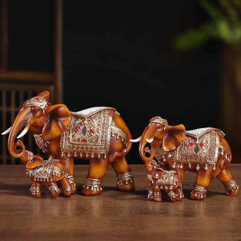 statue éléphant marron clair doré motifs ornements artisanat décoration intérieure chambre salon