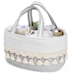 panier tressé rangement couches lingettes bébé rustique gris blanc beige