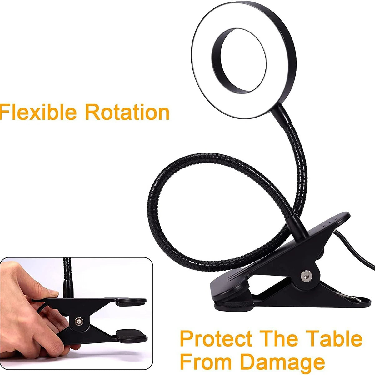 lampe clipable led anneau lumineux noir argenté moderne télécommande usb adjustable