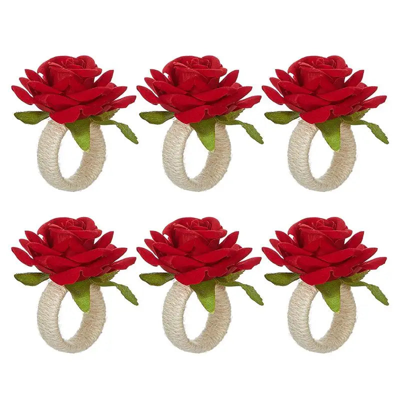 anneaux serviette décoratifs fleurs artificielles rose rouge blanc mariage valentin