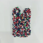 sac main pliable polyester motif fleurs boho chic noir bleu blanc rouge vert orange
