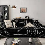 couverture canapé moderne motif chats blanc noir oreiller peluche décorative