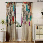 rideau ethnique bohème imprimé plumes étoiles anneaux beige multicolore moderne maison