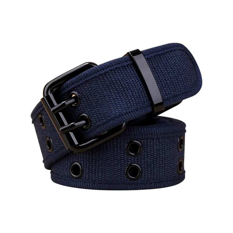 ceinture toile beige perforée boucle métallique décontracté sport outdoor unisexe