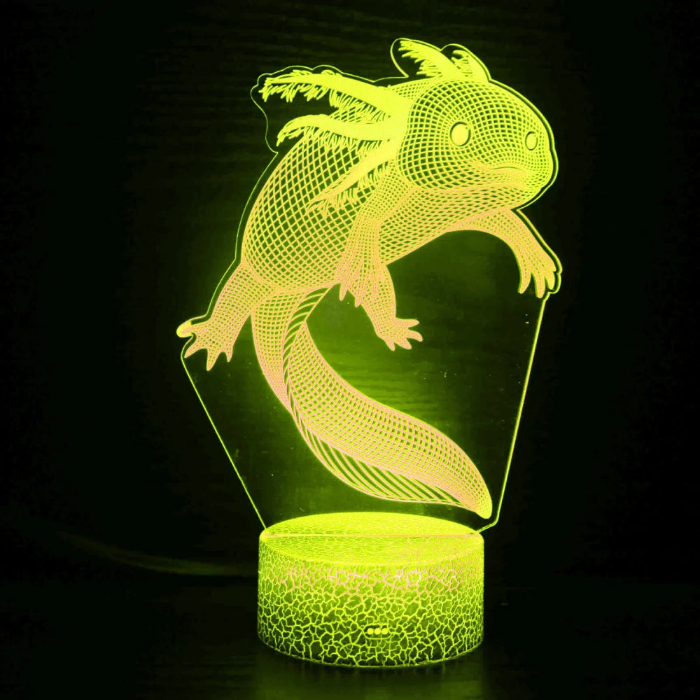 lampe led 3d axolotl change couleur télécommande rose bleu rouge vert