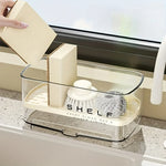 étagère cuisine transparente moderne clips brosse gant nettoyage rangement multifonctionnels