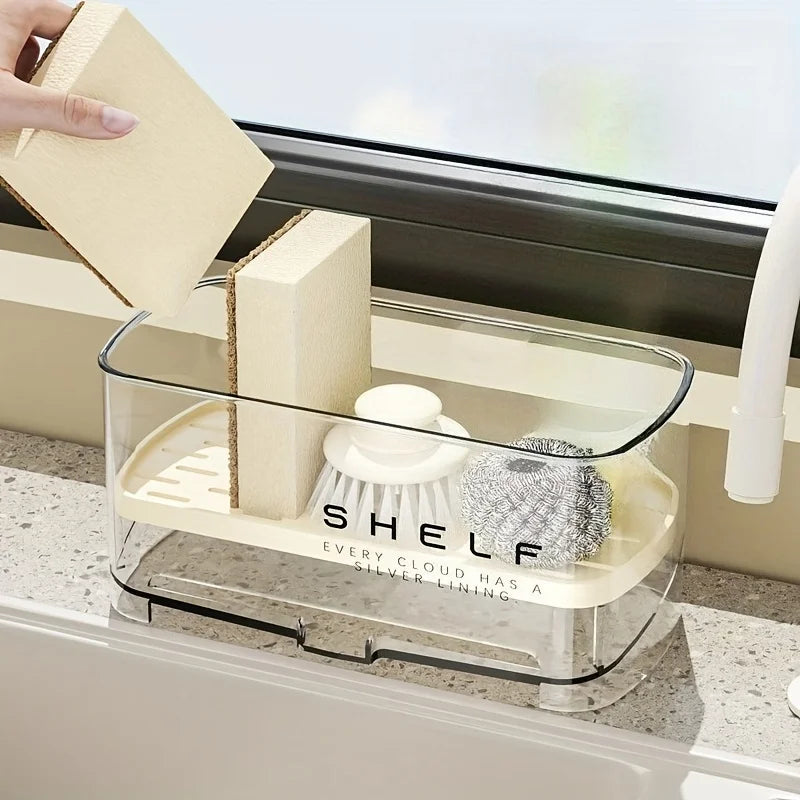 étagère cuisine transparente moderne clips brosse gant nettoyage rangement multifonctionnels