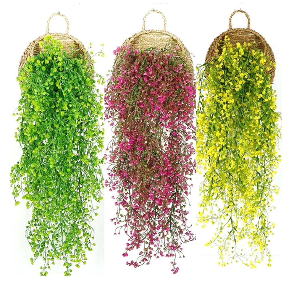 guirlande artificielle vigne violet vert blanc simple moderne extérieur accrochée fleurs anneaux métalliques