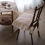 housse chaise rustique motif volants coton polyester beige blanc fixations rubans