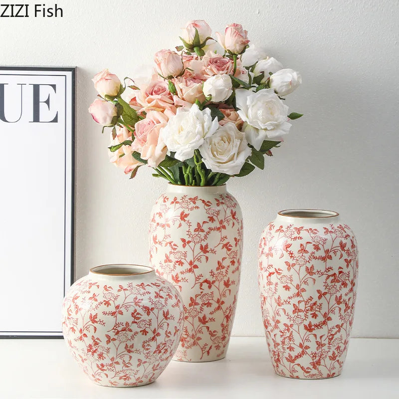 vase classique porcelaine fleurs blanc rouge bleu vert marron decoration table floral