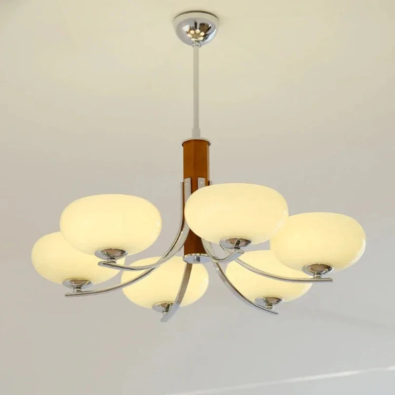 lustre moderne suspension bois abat jour blanc chrome ampoules led tactile