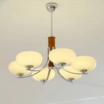 lustre moderne suspension bois abat jour blanc chrome ampoules led tactile