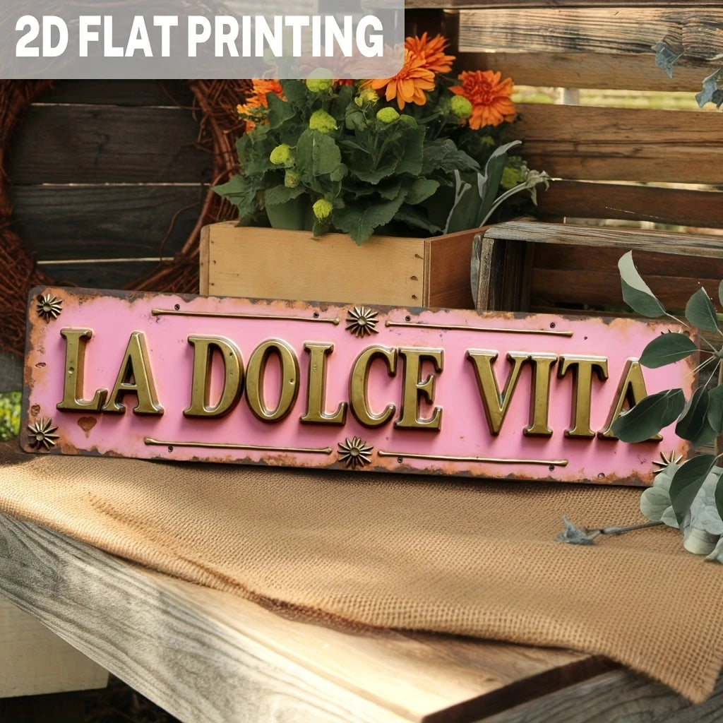 plaque décorative bois rose clair lettres dorées motifs floraux vintage pré perforés dimension 40x10cm