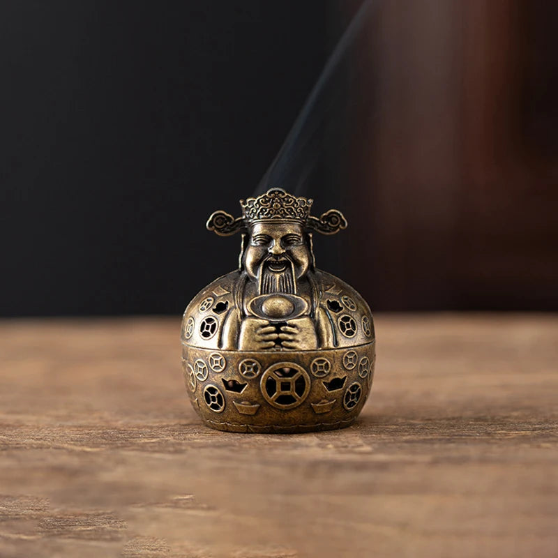 censer artisanal bronze ornementé motifs géométriques vintage floral deco maison