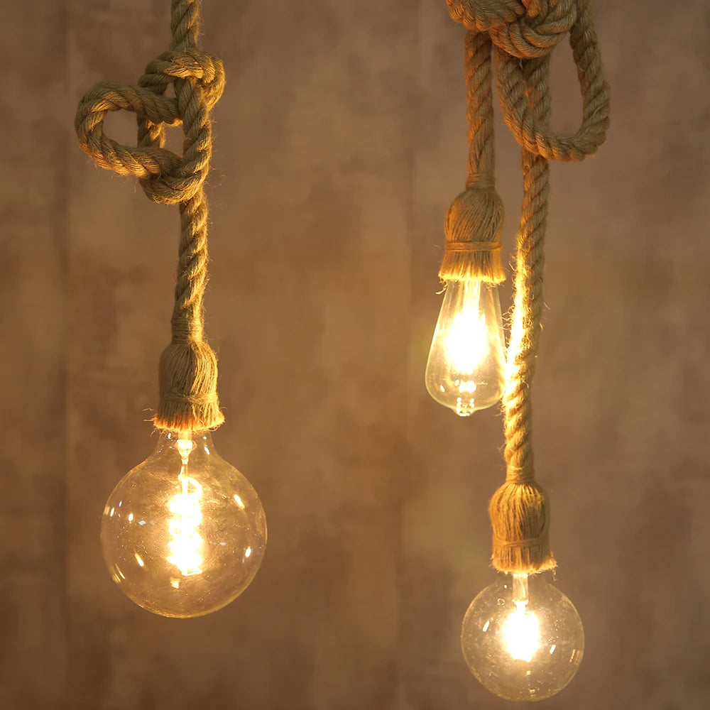 luminaire suspendu transparent vintage ampoule noeuds rustique rétro cordon décoration maison đèn trang trí��