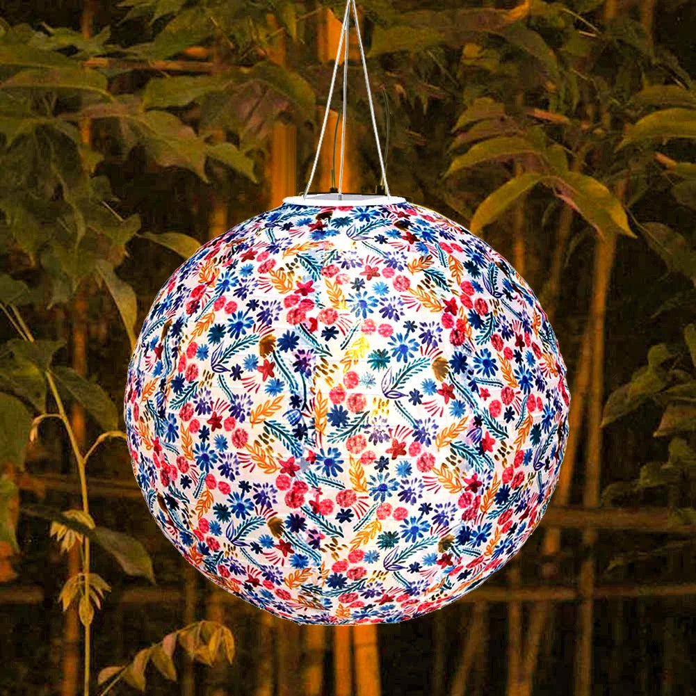 boule lumineuse multicolore imprimée floral moderne crochets métalliques led solarextérieur