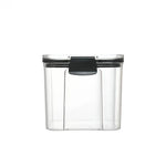 boîtes rangement alimentaire transparentes poignées noires multiple tailles réutilisables modernes pratiques épices pâtes graines