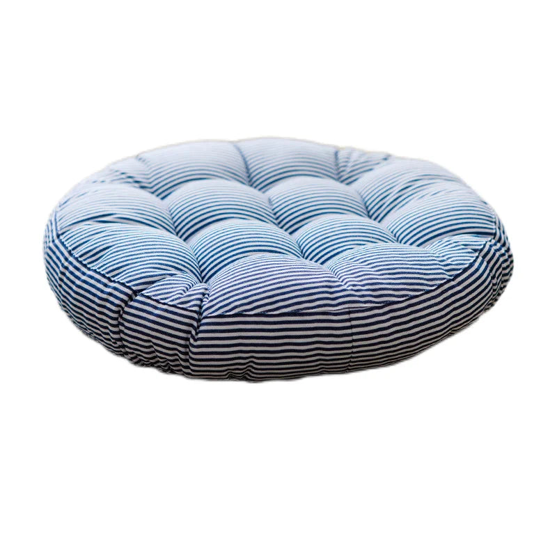 coussin rond rayures bleu marine blanc moderne 42cm 47cm 55cm épais massage polyester