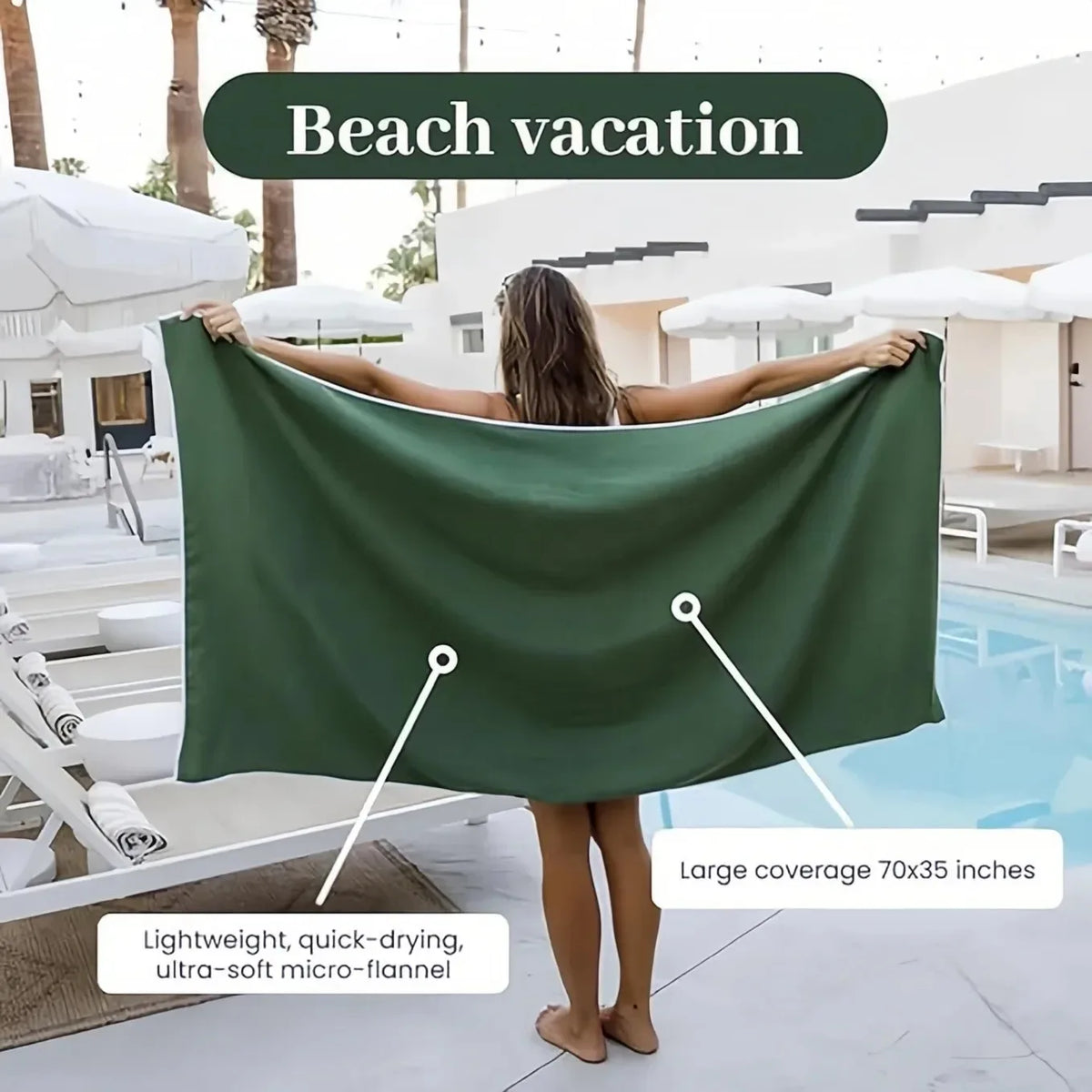 serviette plage microfibre séchage rapide aimants vert olive moderne camping piscine